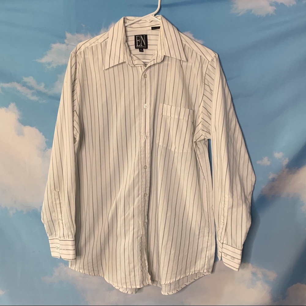 Essential Needs-White Button Up Striped Shirt 15.5